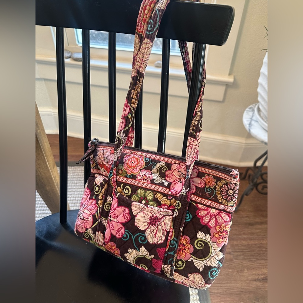 Vera Bradley Mod Floral Shoulder Bag in Brown and Pink - retired print